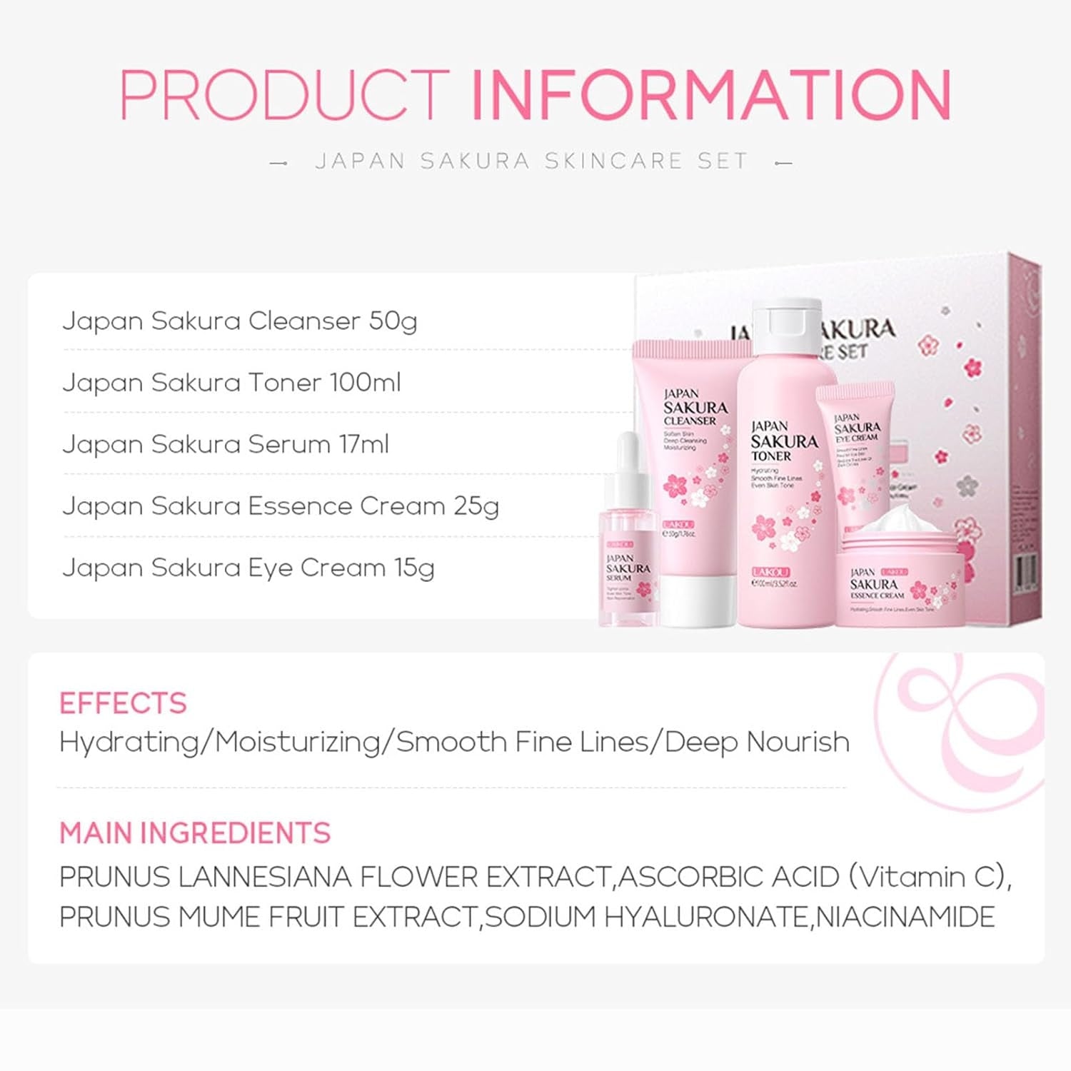 Geschenke für Frauen Sakura Hautpflege 5-teilig Set korean skincare Feuchtigkeit