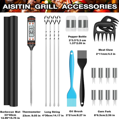 Grillzubehör 25tlg Geschenke für Männer + Fleischthermometer