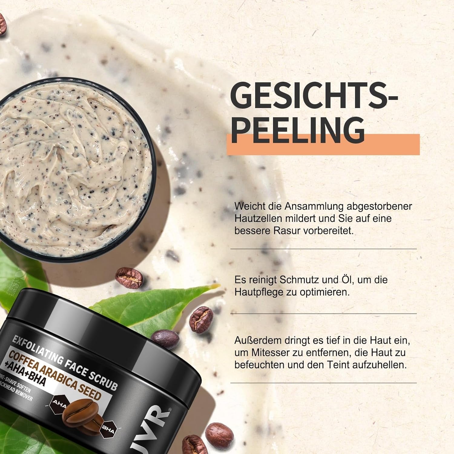 Männer Gesicht Körper Peeling JVR Kaffee Hautunreinheiten Reduzierung 120ml