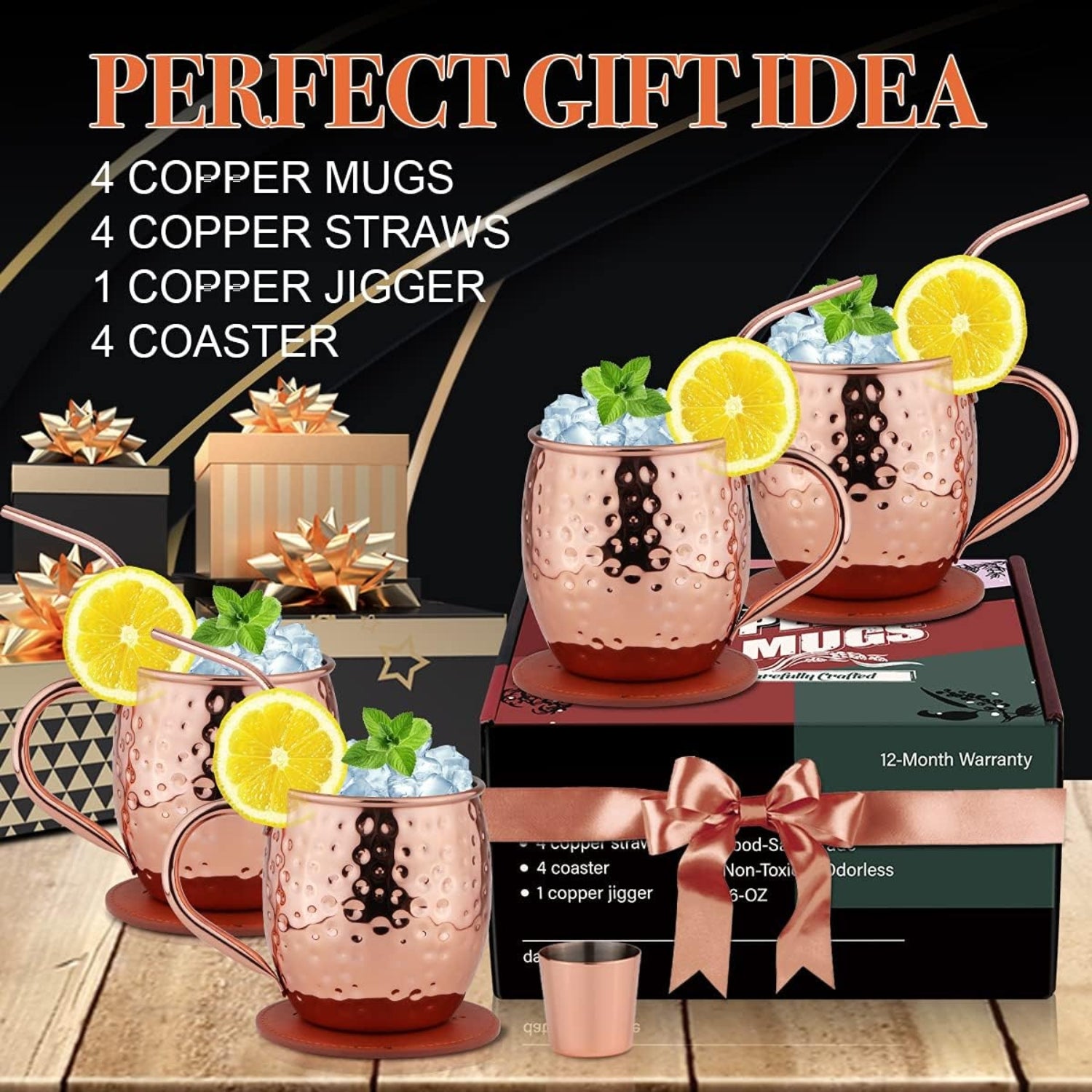 Kupferbecher Set 4x für Moscow Mule 16oz Handgefertigt Geschenkset