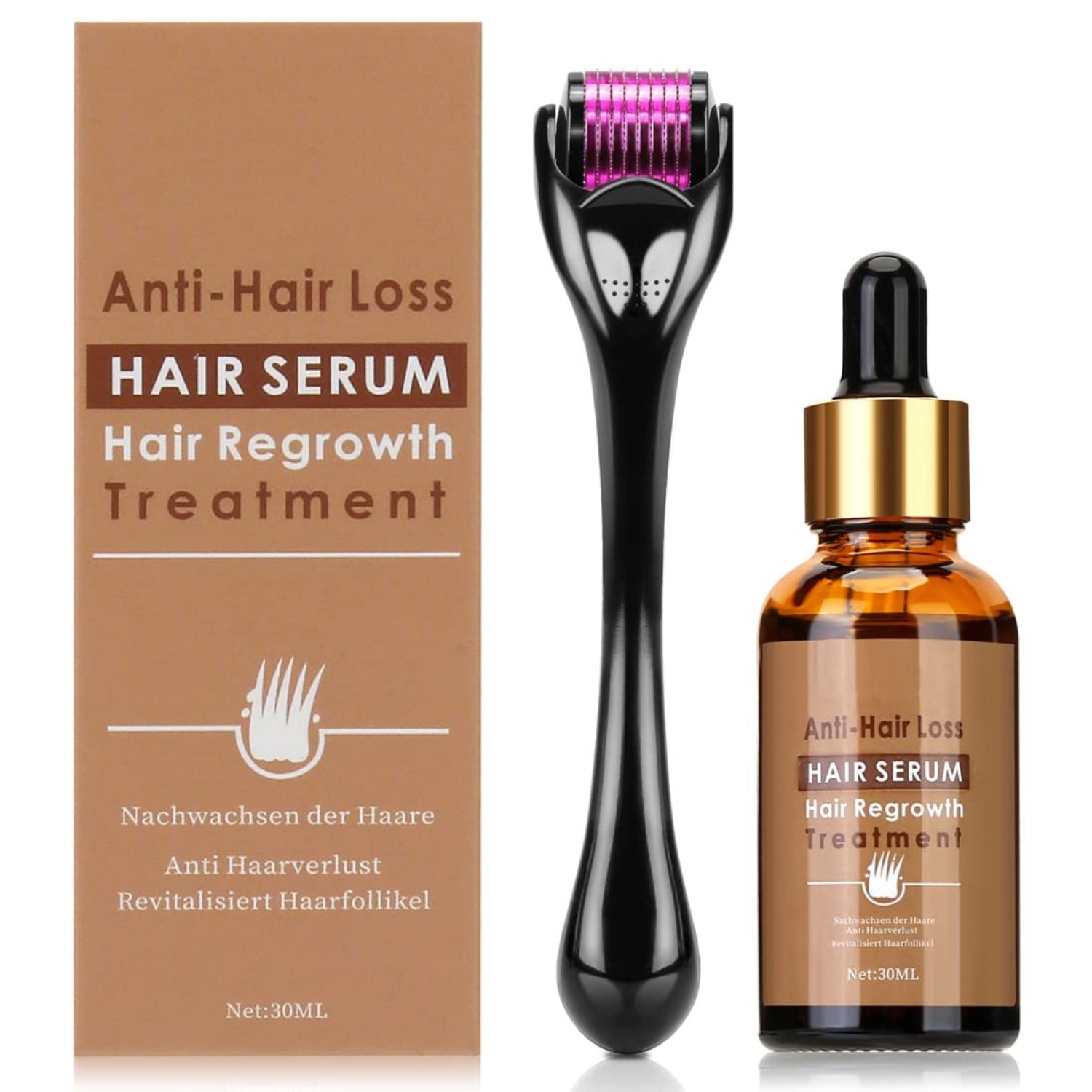 Dermaroller 0.5mm Bartroller Haaröl Wachstum Serum Set Anti-Haarausfall 30ML