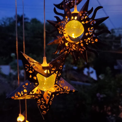 Solar LED Windspiele Sonne Mond Stern Garten Wasserdicht