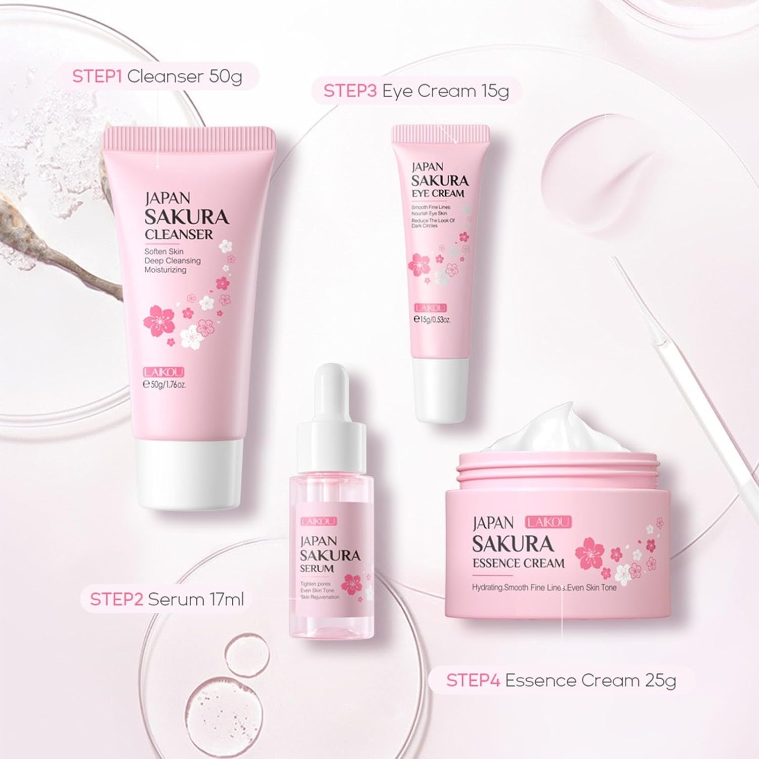 Sakura Geschenkset Frauen 4tlg korean skincare Gesichtspflege Set Feuchtigkeit
