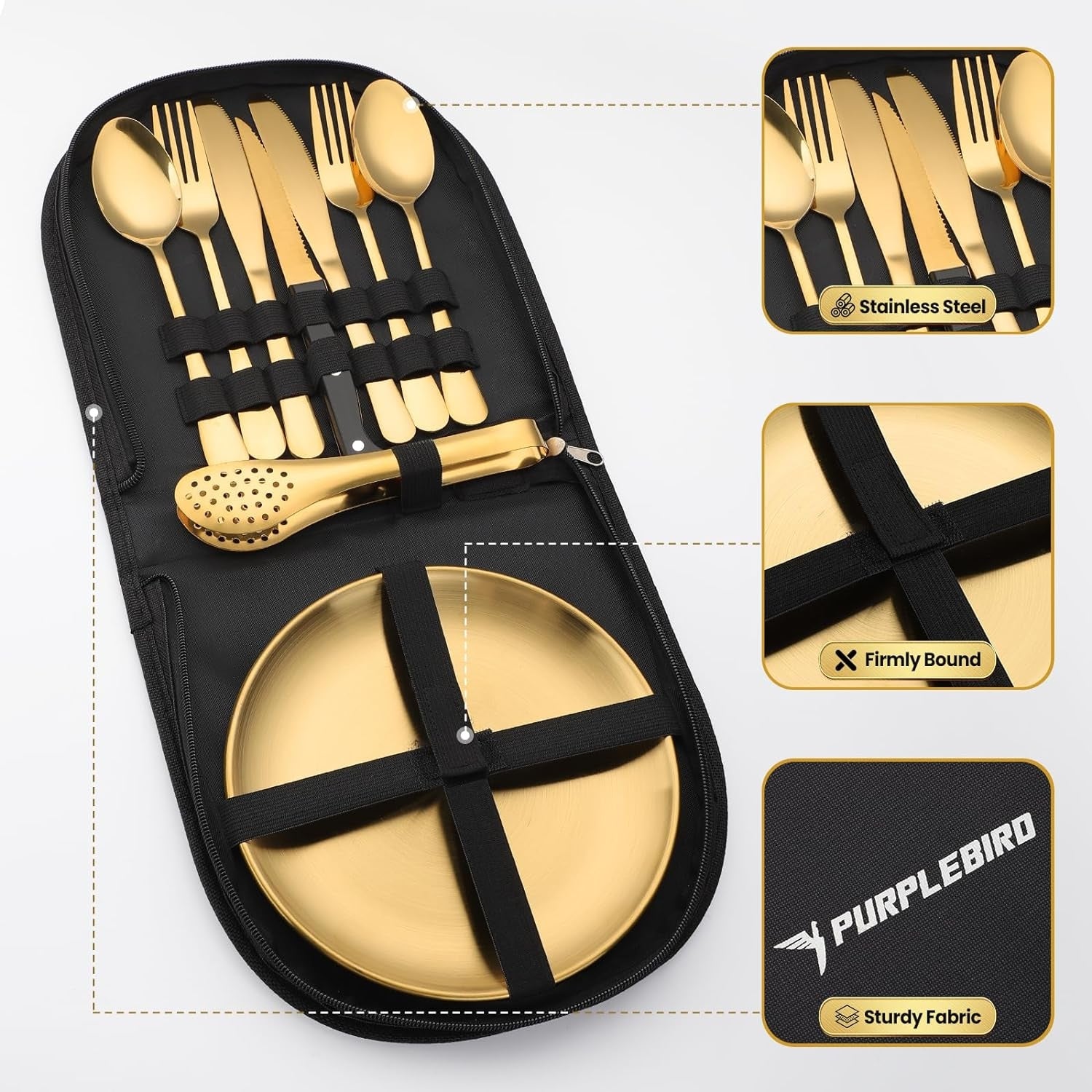 Gold Besteck Set 10 Stücke Camping Geschirrset 2 Personen