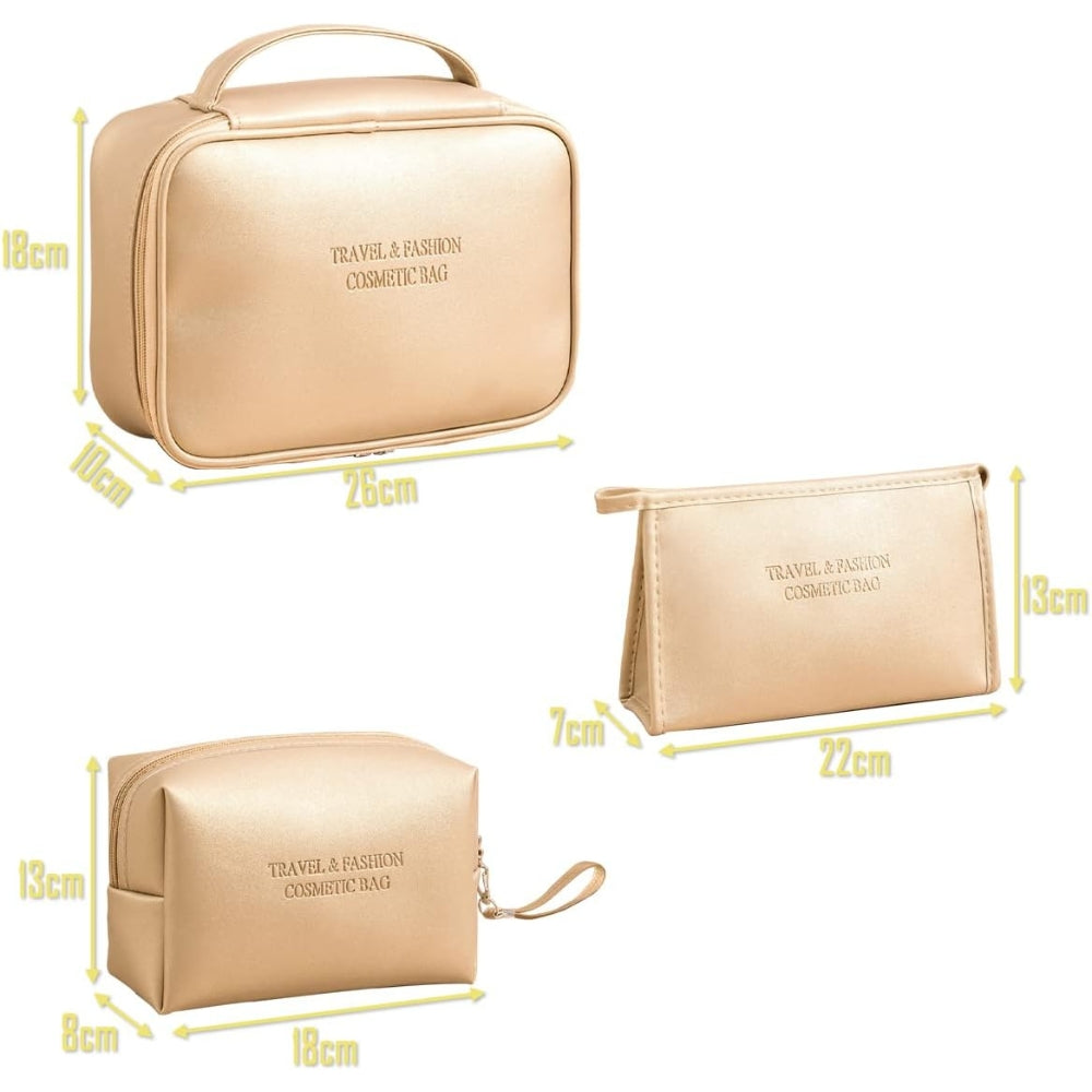 3 Pcs Kosmetiktasche Set Gold Wasserdicht 1 Großer+2 Kleine Kulturbeutel Reise
