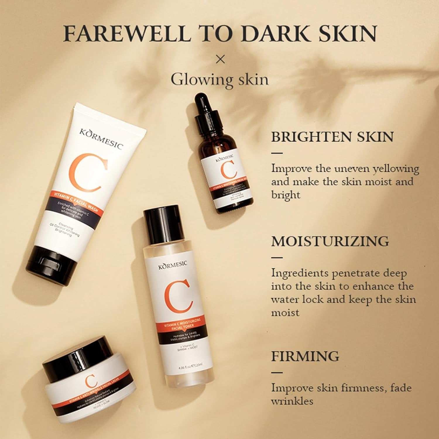 Vitamin C Pflegeset 6tlg für Gesicht Anti-Aging Feuchtigkeit Aufhellung Straffung
