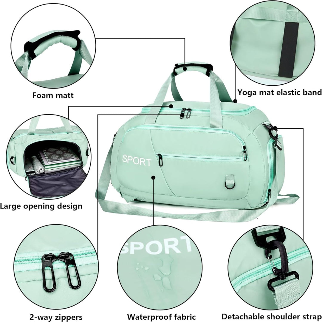 40L Sporttasche Wasserdicht Rucksack Schuhfach Nassfach Grün
