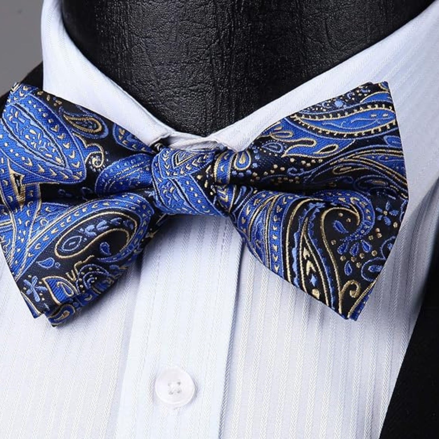 Einstellbare Fliege Blau Paisley mit Einstecktuch für Herren