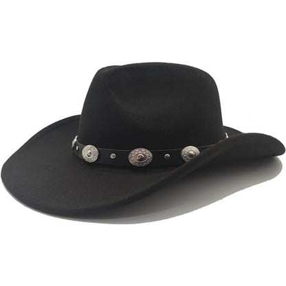 Herren Cowboy Hut Fedora Sonnenhut Lederband Schwarz