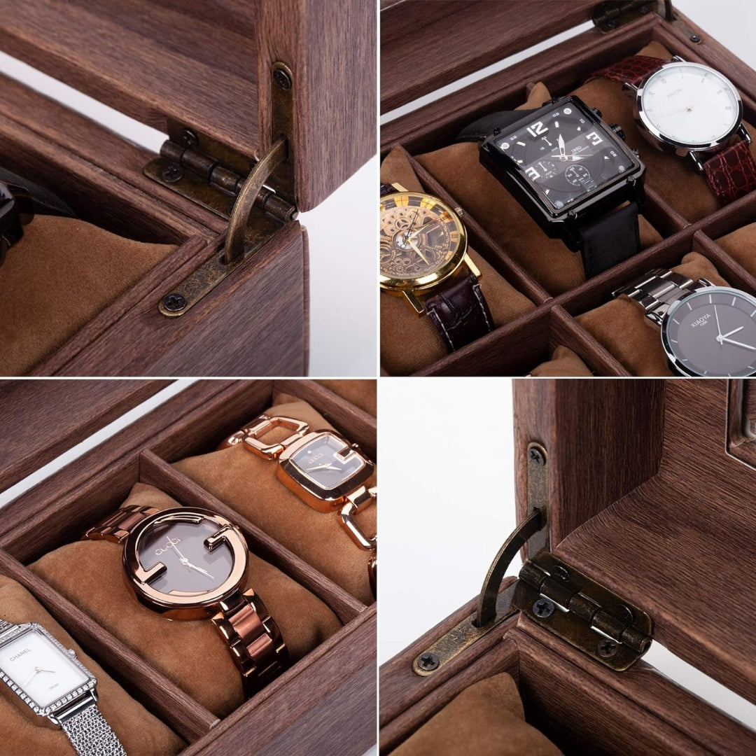 Uhrenbox Vintage für 6 Uhren Kunstleder Holzmuster Watch Box