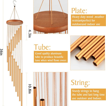 Garten Windspiel Hängend 12 Aluminiumrohre Kiefernholz Harmonische Töne Dekor