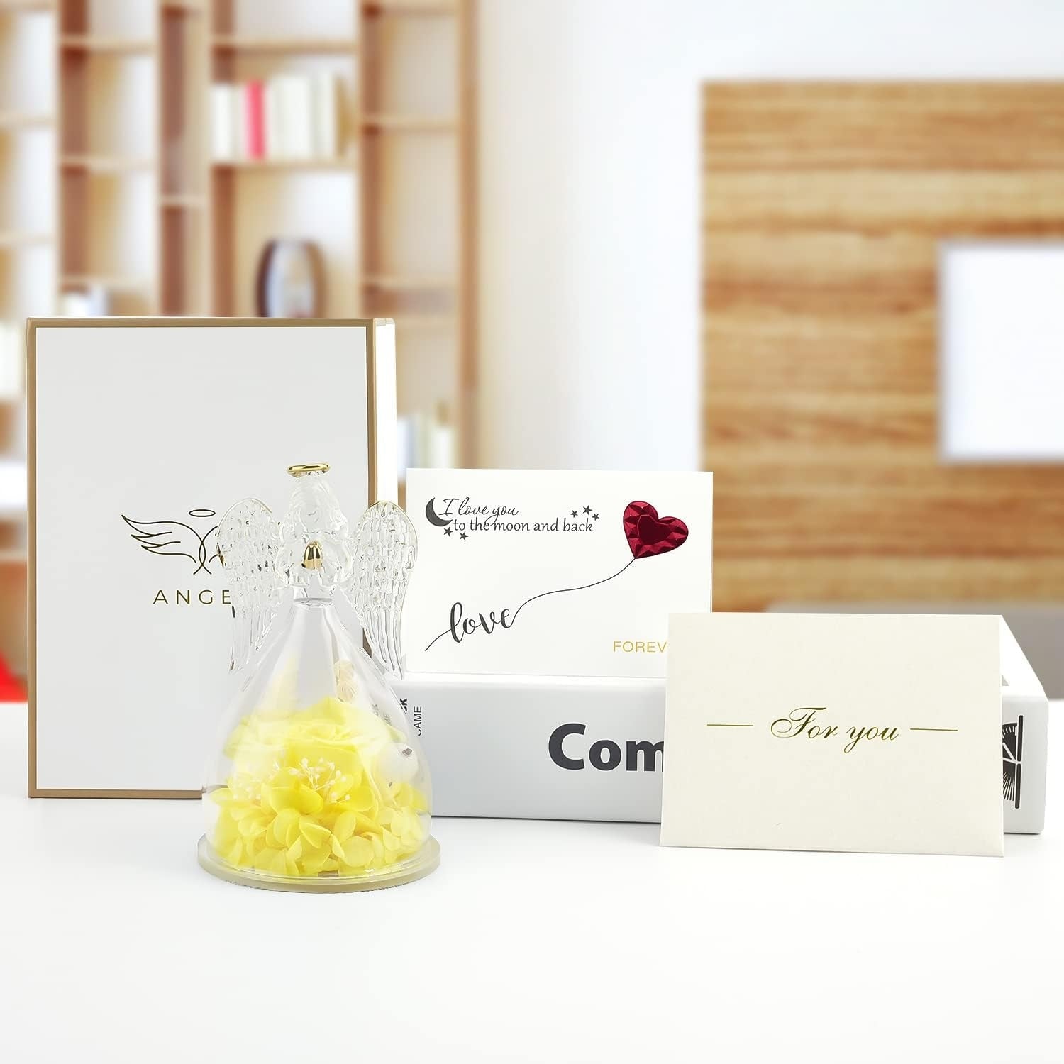 Valentinstag Geschenke für Sie Ewige Rose Gelb Engel Figur