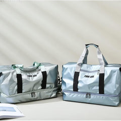 Reisetasche Groß Blau mit Schuhfach Nassfach Wasserdicht Sport Gym Bag 36L