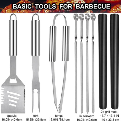 Hochwertiges Grillbesteck Set mit Fleischthermometer 25 tlg