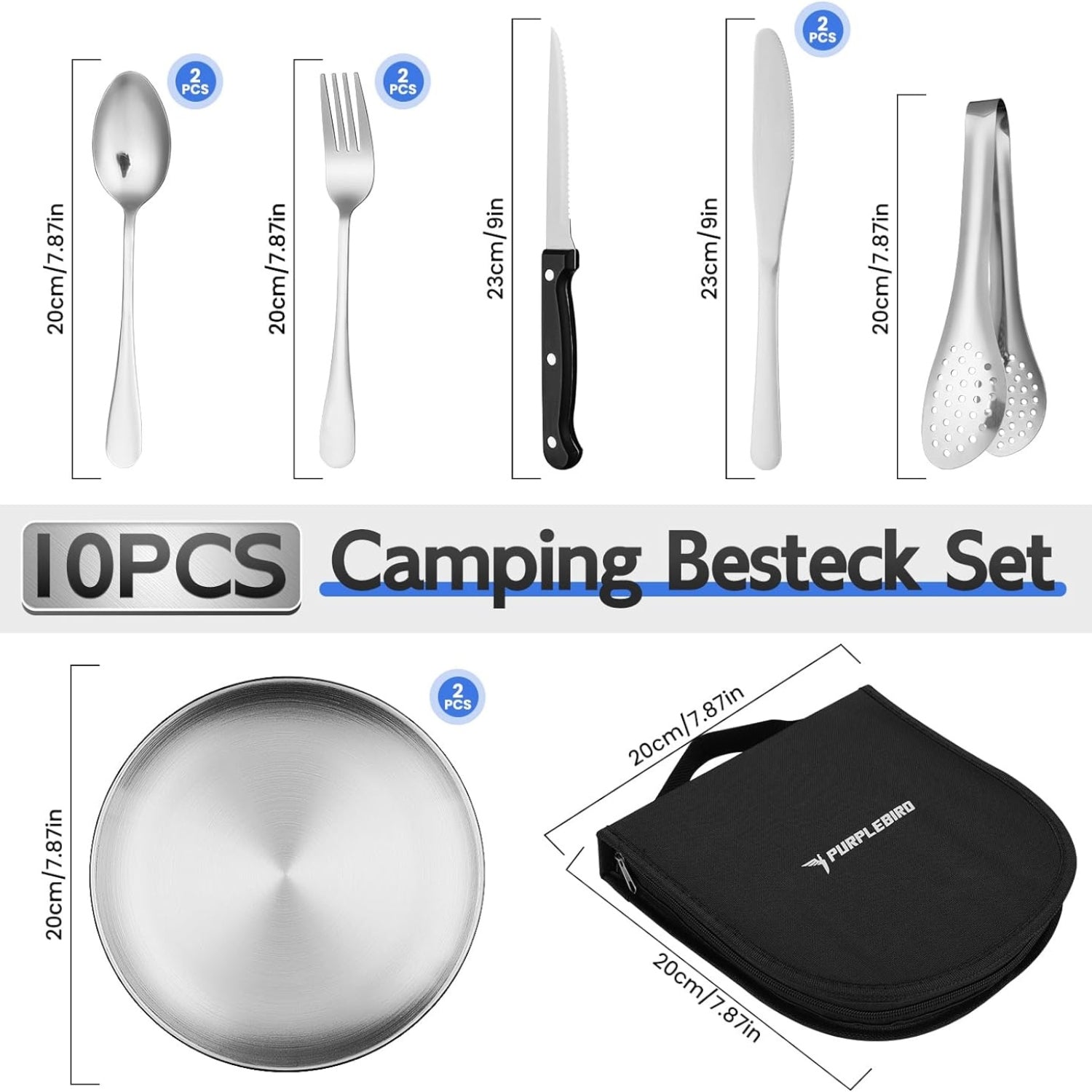 Besteck Set 10 Stück Camping Geschirr für 2 Camping Zubehör