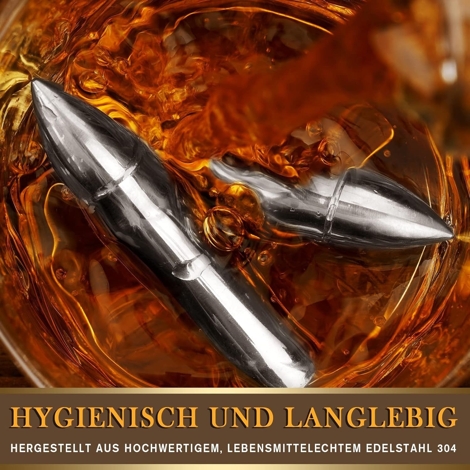 Whiskey Steine Set aus Edelstahl Silberne Patronen Geschenke für Männer Whiskeyglas
