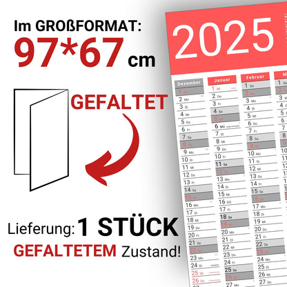 Kalender 2025 Wandkalender groß | Familienkalender | Jahreskalender 97x67 cm | Inkl. Feiertage nach Bundesländern | Wochenplaner