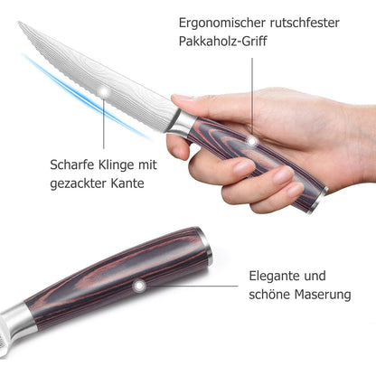 Steakmesser Set 6 teiliges Messer Set Klinge Holzgriff