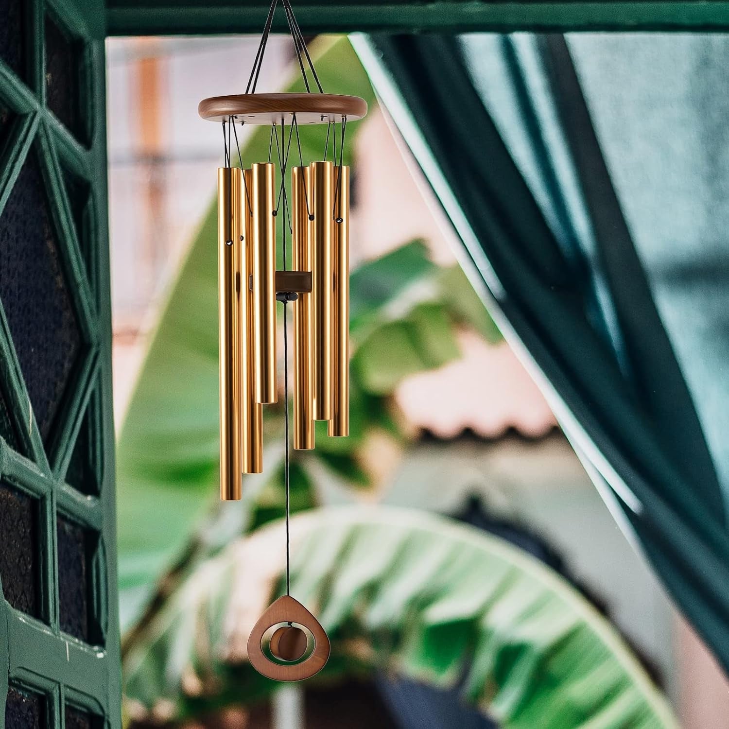 Windspiel Gold Groß 81cm 6 Aluminiumrohre Tiefe Töne Draußen Drinnen
