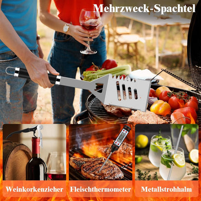 Luxus Grillbesteckset aus Edelstahl Schwarz  38tlg Geschenke für Männer Grill Zubehör