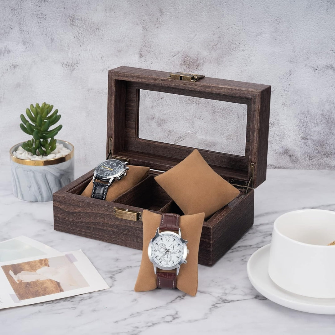 Uhrenschatulle PU Leder Holzmuster Luxus Watch Box Kunstleder