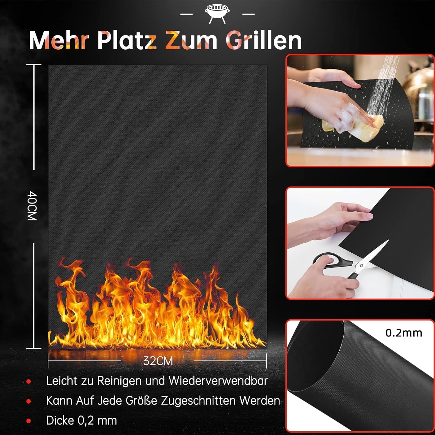 5x Antihaft Grillmatte für Gasgrill 40x32 cm Grill Zubehör