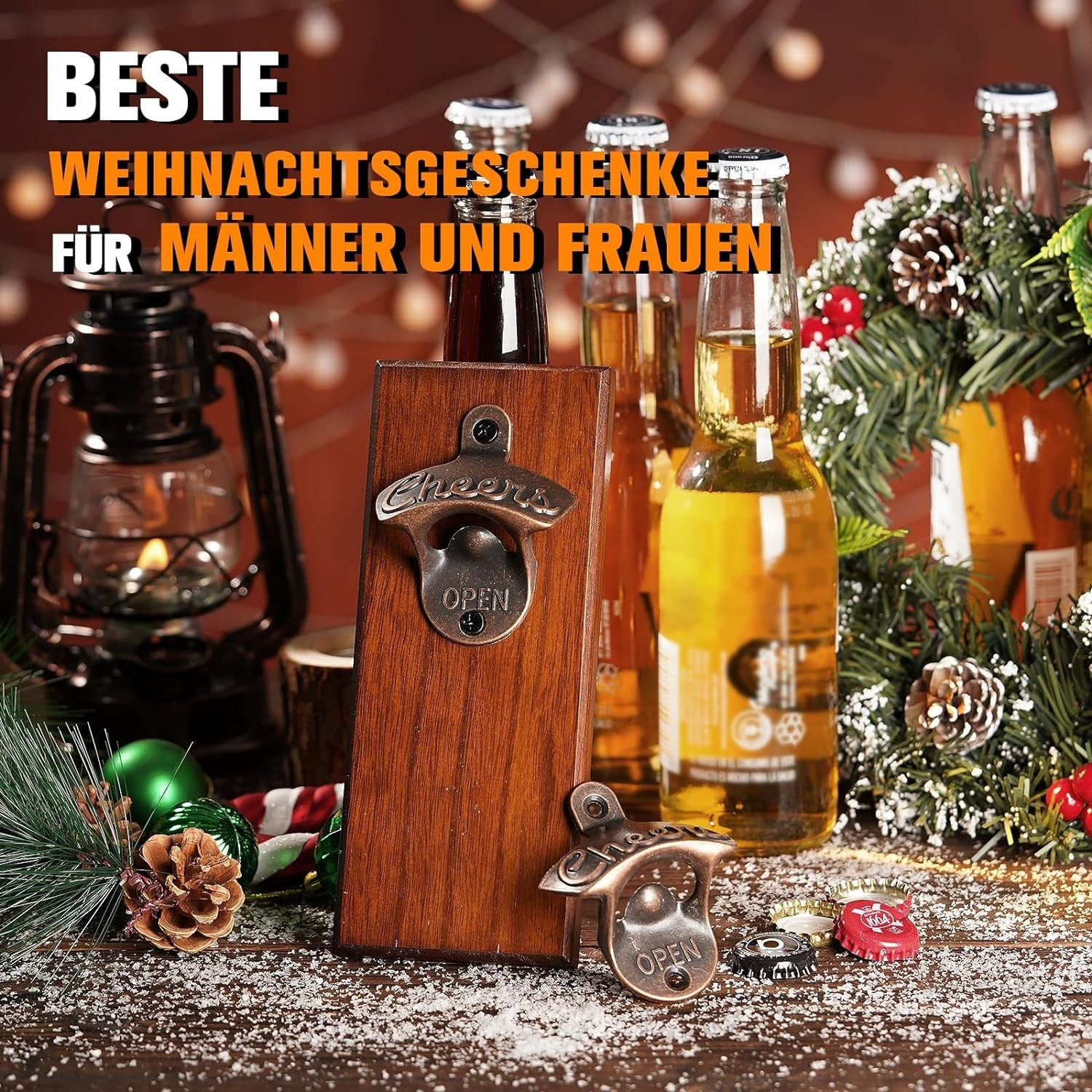 Vintage Holz Wandflaschenöffner mit Magnet Schraubenlos Geschenke für Männer