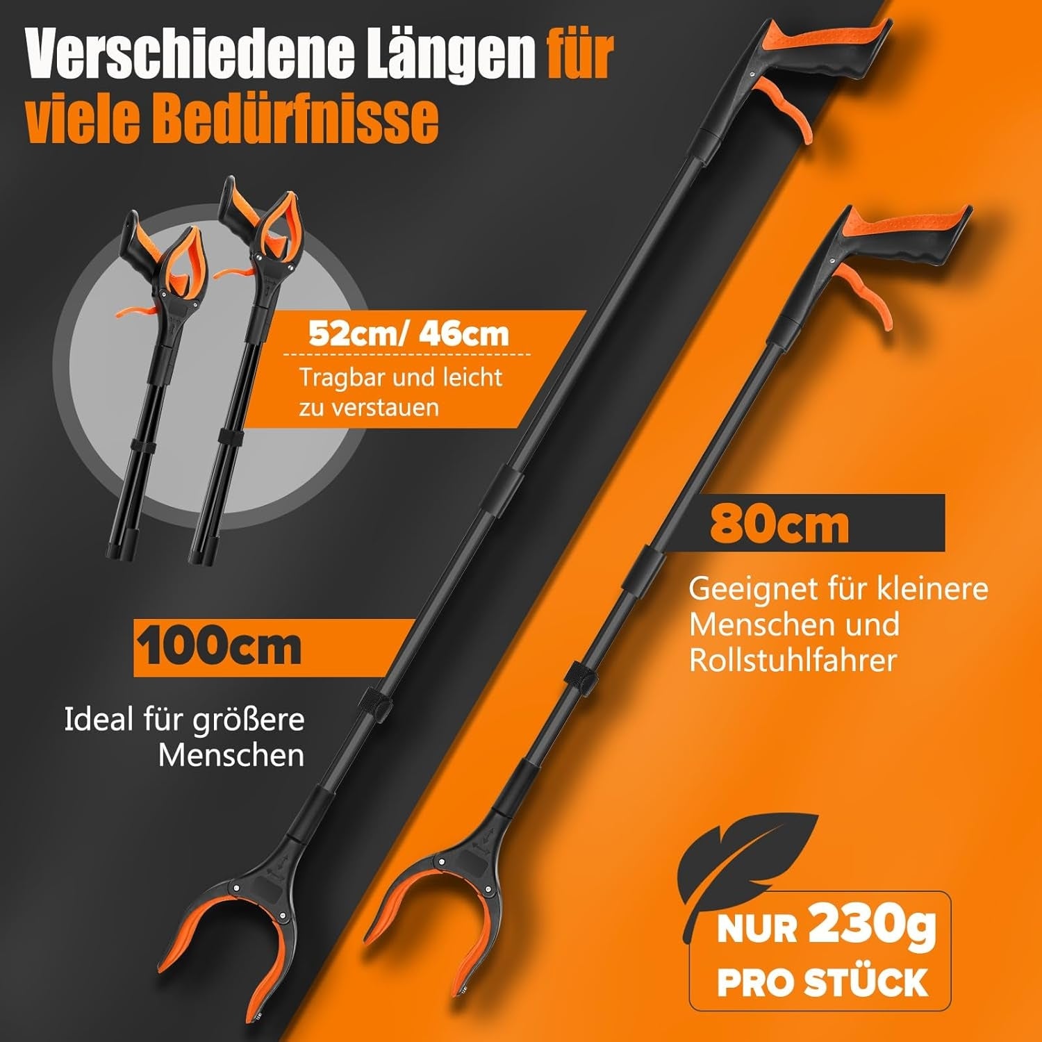 2 Stück Müllzange Greifzange 100x 80 cm Faltbare Müllgreifer