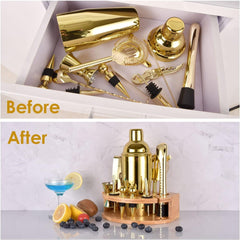 Cocktail Shaker Set Gold 750ML 12-Teilig Edelstahl Barkeeper Geschenk Kit