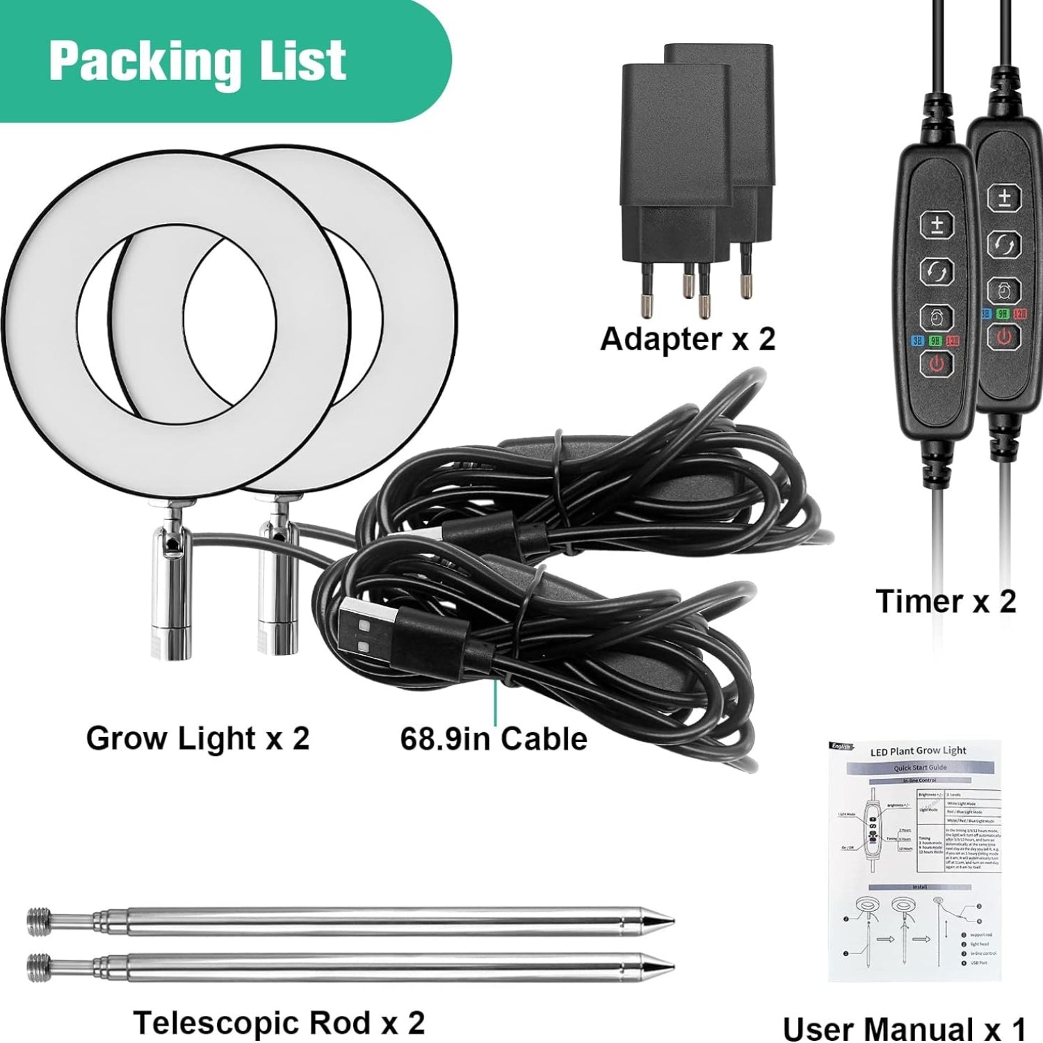 LED Grow Lampe Pflanzenlampe LED Vollspektrum 2er Set