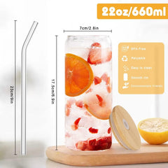 XXL Cocktailgläser mit Deckel und Glasstrohalme 660ml 4x Set