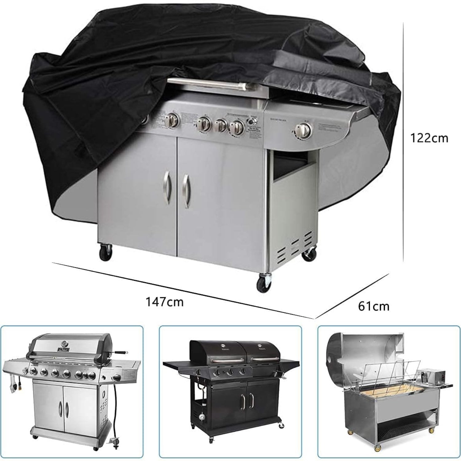 Grillabdeckung Wetterfest 147x61x122cm Wasserdicht UV Schutz