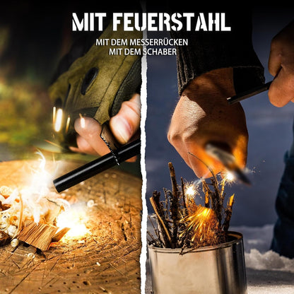 SEAL Outdoor Messer Taschenmesser Einhandmesser 11cm Full Tang Survival-Messer G10 Griff Scharfe Bushcraft Messer Jagdmesser mit Feuerstahl