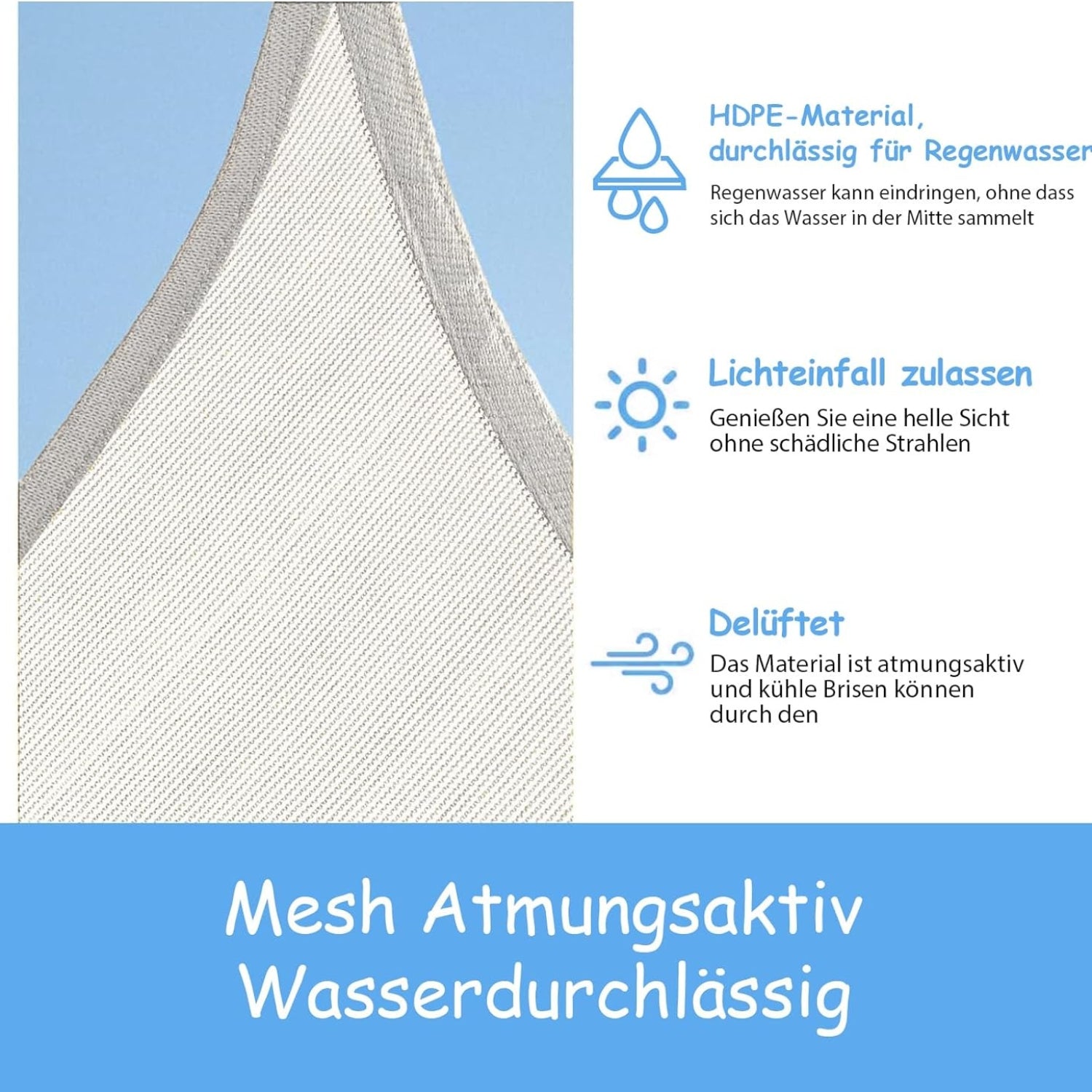 Weißes Sonnensegel Wasserdicht 3x4m mit Solar Lichterkette LED 98% UV-Schutz Atmungsaktiver Sonnenschutz Geeignet für Terrassen Balkone Schwimmbäder