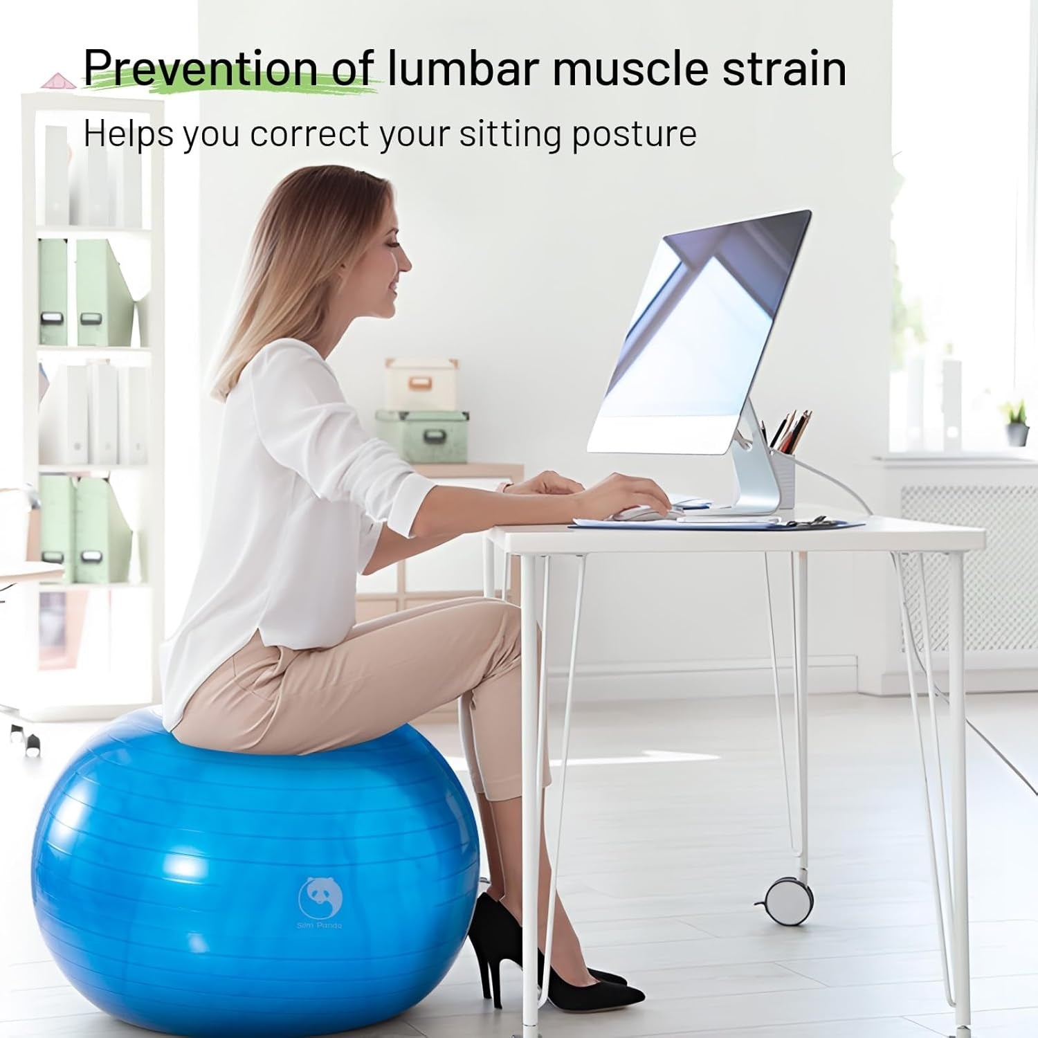Gymnastikball 65cm Blau Pilates Ball Aufblasbar Soft Yoga Ball für Fitness Therapie und Balance Training Hochwertiges Material für Senioren Zuhause