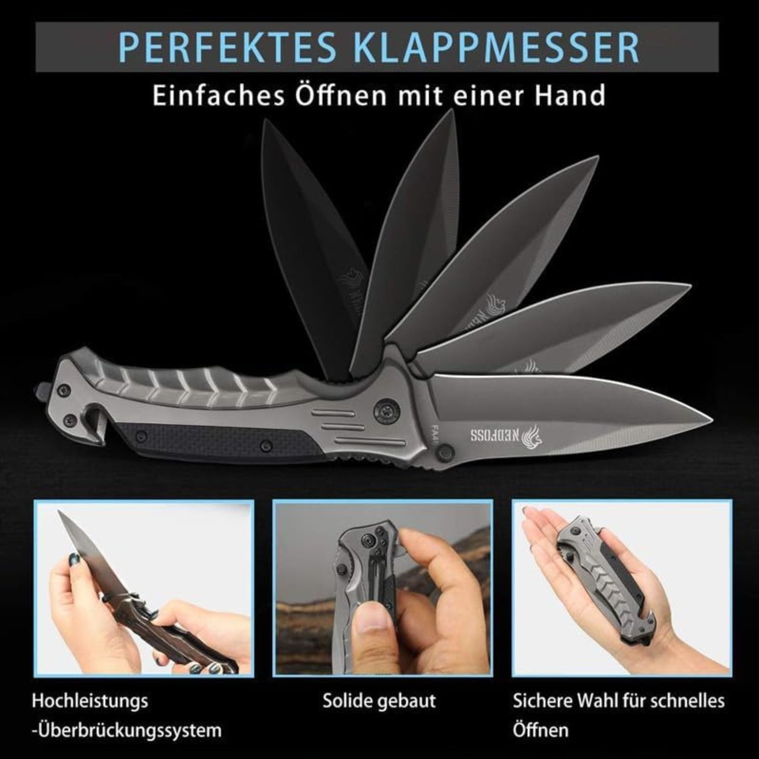 Taschenmesser Rettungsmesser mit Gurtschneider Glasbrecher Klappmesser Einhandmesser mit Gürtelclip für Auto Survival Unfallsituationen Rettung