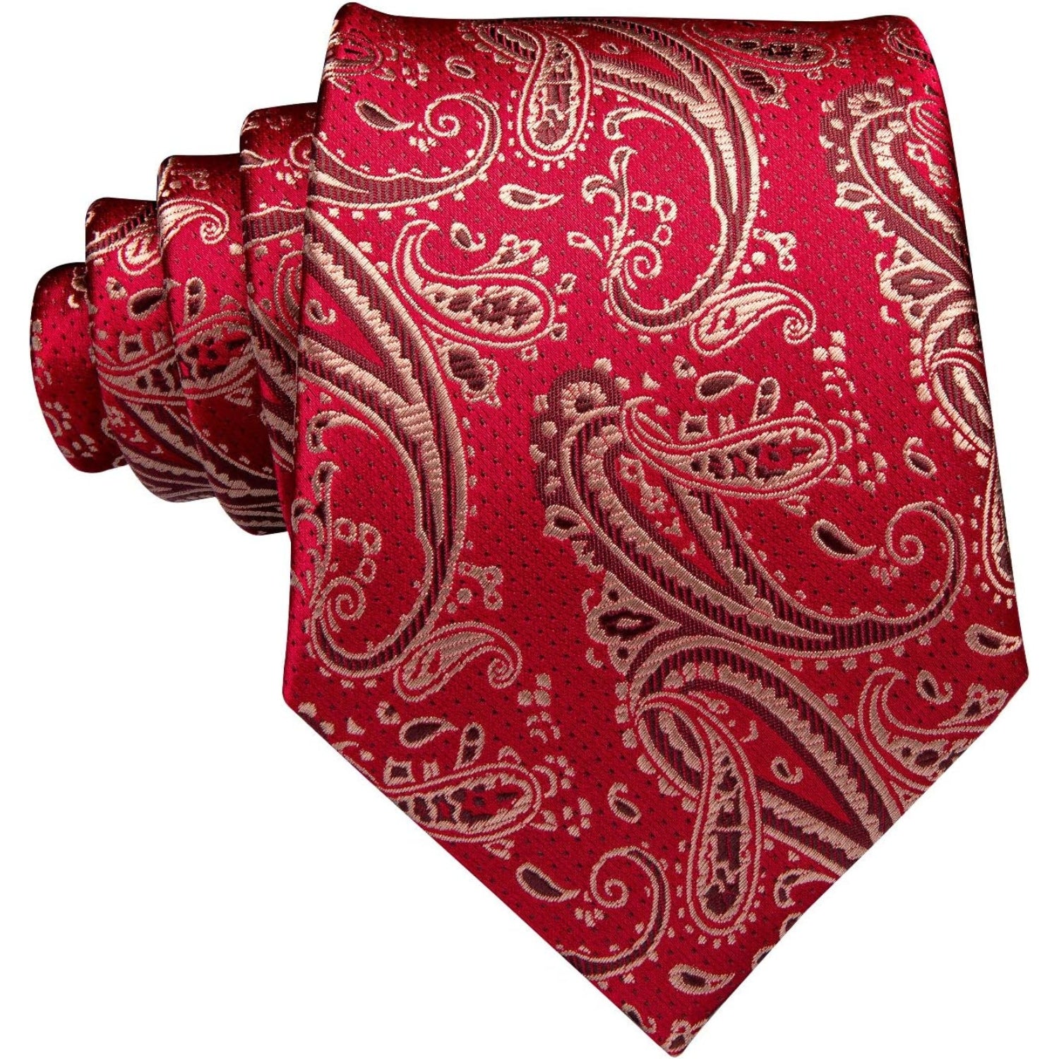 Krawatten Set Rot-Gold Paisley mit Manschettenknöpfe und Einstecktuch Geschenke für Männer Business Krawatte Einstecktuch Set Hochzeit