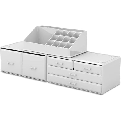 XL Makeup Organizer Kosmetikbox Schminkaufbewahrung 6 Schubladen Weiß