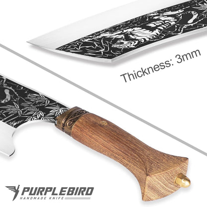 Tiger Hackmesser Küchenbeil Handgeschmiedete Japanisches Küchenmesser Scharf Hackbeil Holzgriff Fleischbeil Kochmesser Hackmesser mit Lederscheide