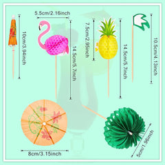 60 Stücke Cocktail Dekoration Cocktailspieße 3D Flamingo Ananas Cupcakes Deckel Schirmstäbchen Palmen Waben Tropische Fruchtdeckel