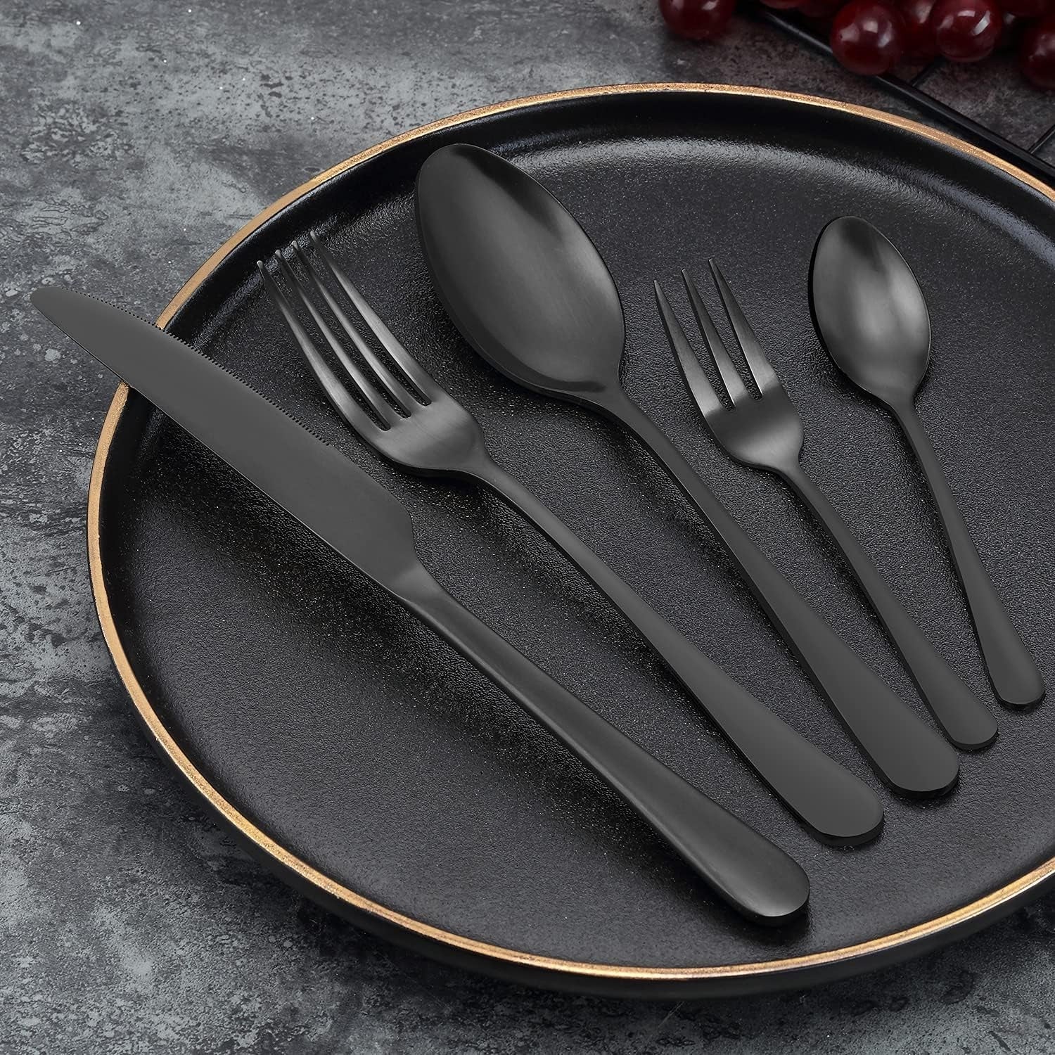 Besteck Set für 6 Personen 30 teilig Schwarz Matt Essbesteck Set inkl Messer Gabel Löffel Edelstahl Spülmaschinenfest