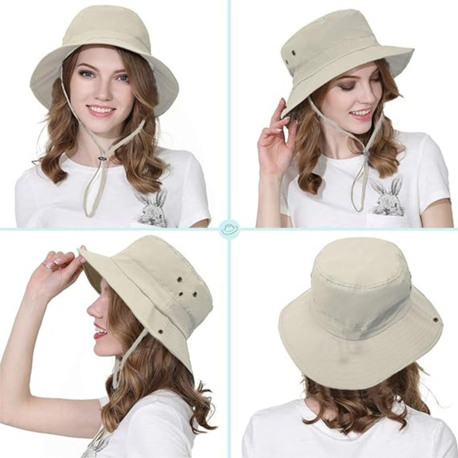 Sonnenhut Mesh Bucket Boonie, Beige, UV-Schutz, Verstellbares Band Safari Hut