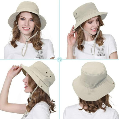 Sonnenhut Mesh Bucket Boonie, Beige, UV-Schutz, Verstellbares Band Safari Hut