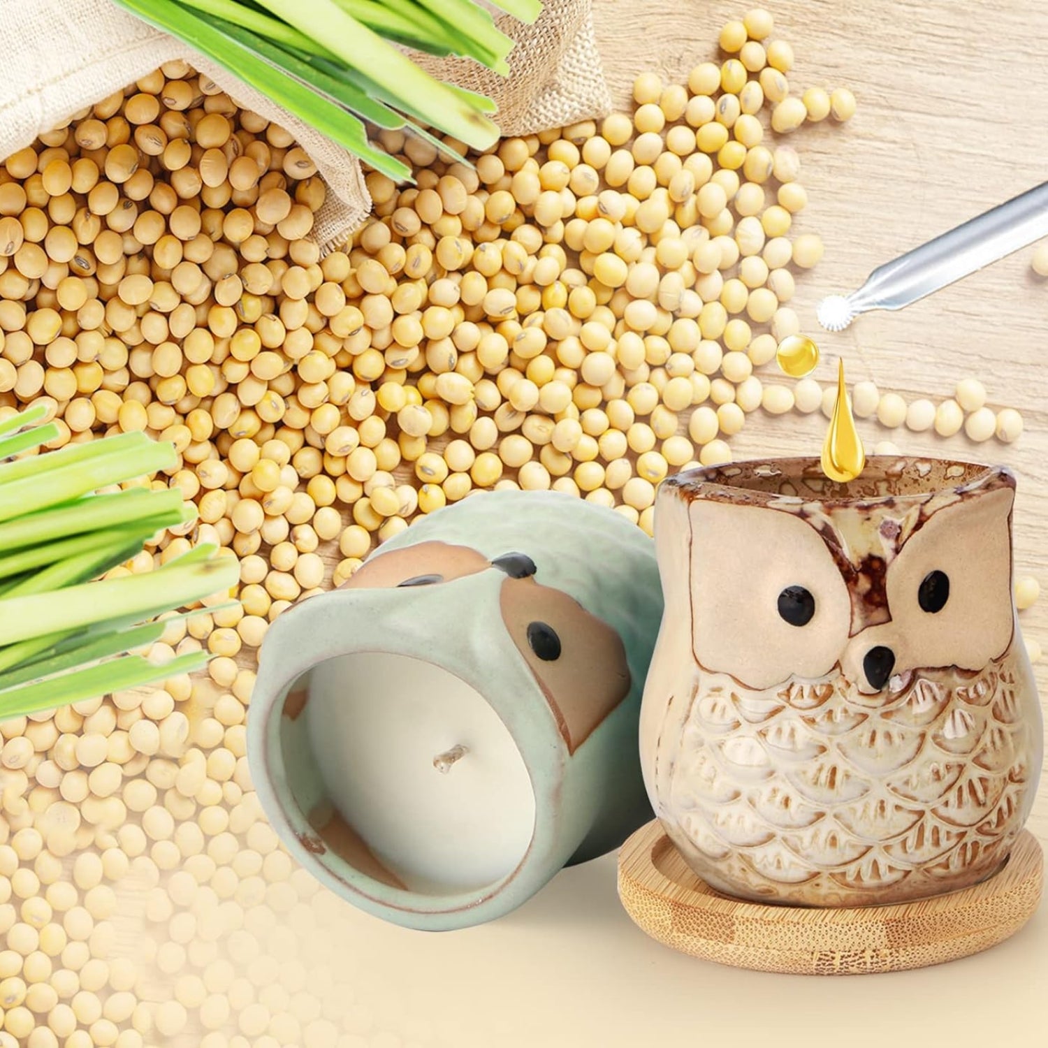 Citronella Duftkerzen Set Geschenkset Frauen in Eulen Form Kerzen Outdoor Kerzen 6 Sück Antimücken Kerzen 100% Natürlich