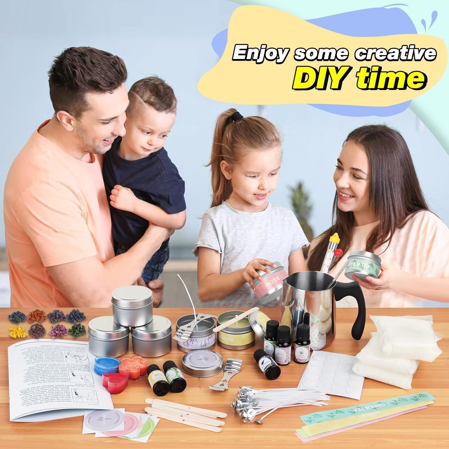 Kerzen selber machen Set DIY Set Erwachsene Kerzen Gießen Set mit 500g Sojawachs 6 Duftöle Kerzenherstellung Set als Frauen Geschenk