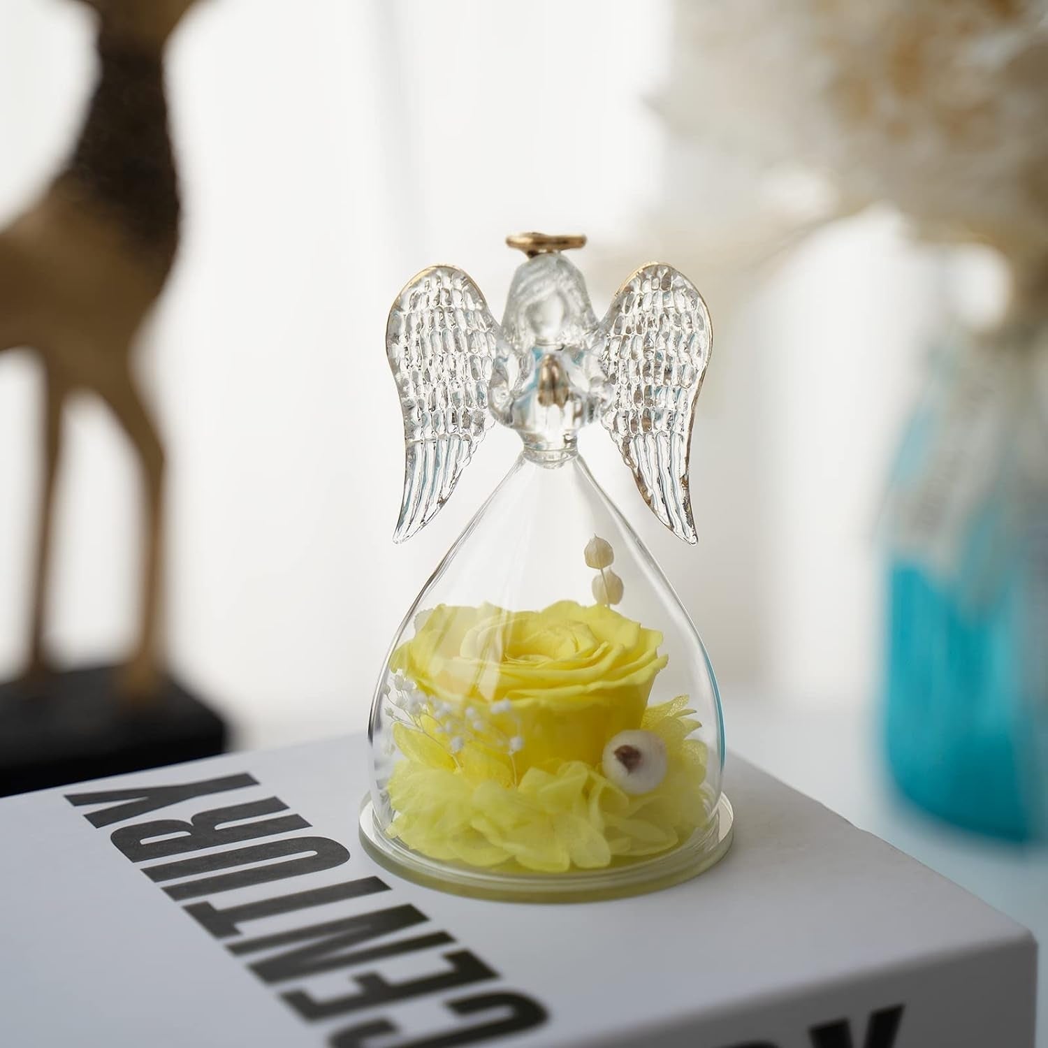 Ewige Rose Gelb in Engel Figur Geschenke für Mama Geschenke für Frauen Valentinstag Geschenke für Sie mutter tochter geschenk