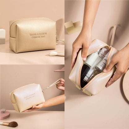 3er Set Kosmetiktasche Gold PU Wasserdicht Verschiedene Größen Reise Make Up Bag