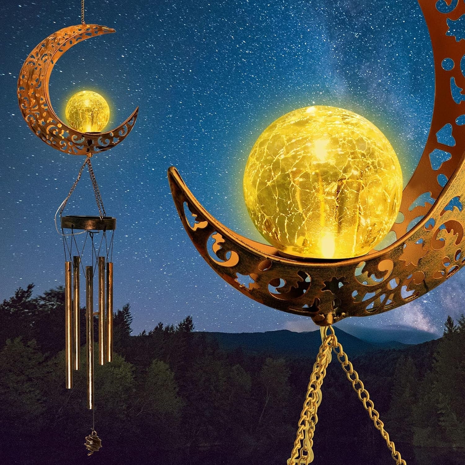 Mondkristallkugel Solar Windspiel LED Licht Automatisch Garten Dekor