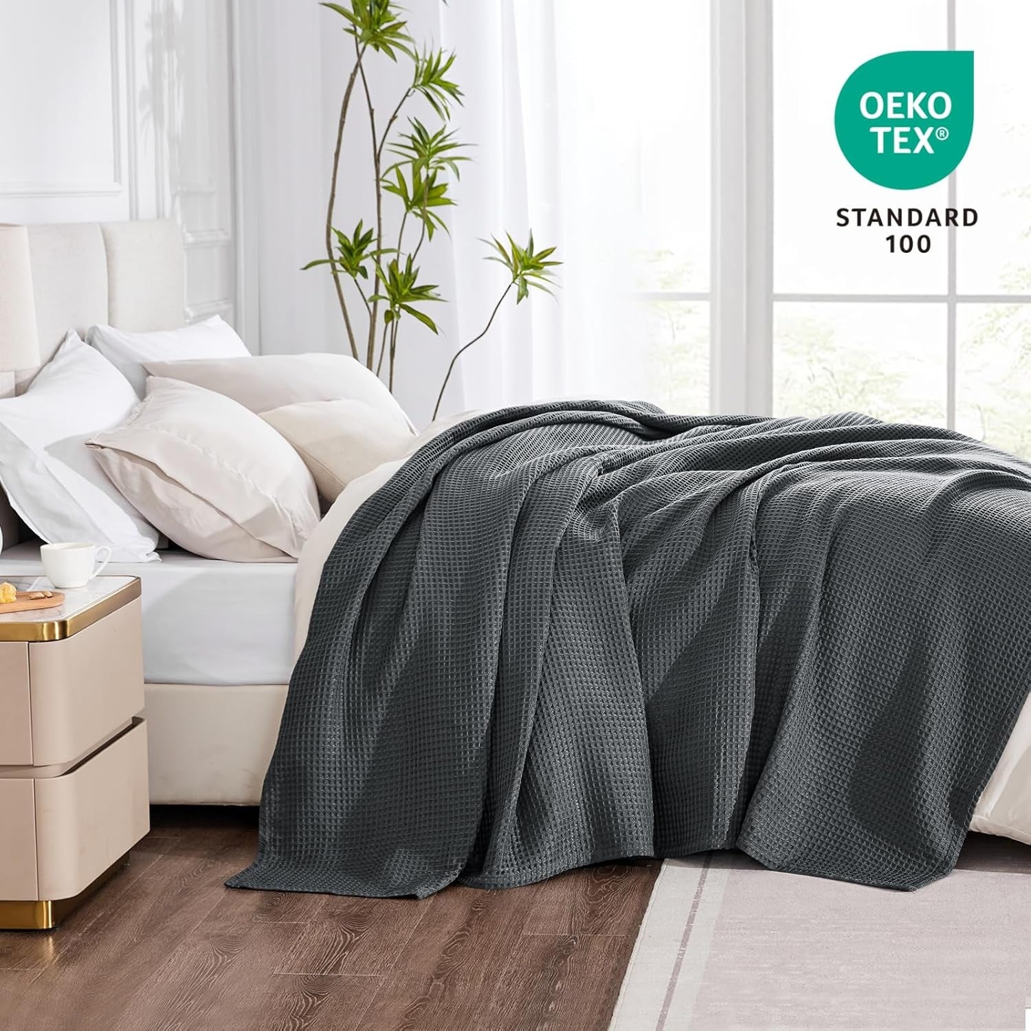 Bettdecke Dünne Decke Sommer Waffelpique Sommerdecke Leichte Decke 220x240 cm XXL als Sofadecke Couchdecke Weich Kuschelige Wohndecke Couch Bett