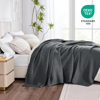 Bettdecke Dünne Decke Sommer Waffelpique Sommerdecke Leichte Decke 220x240 cm XXL als Sofadecke Couchdecke Weich Kuschelige Wohndecke Couch Bett